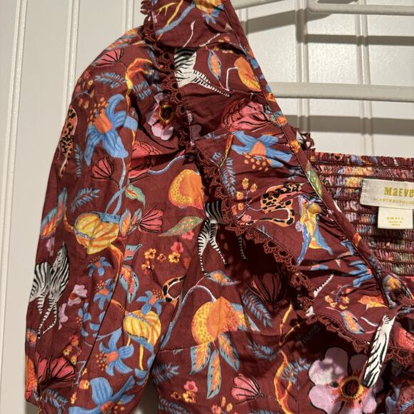 Anthropologie Maeve Floral Zebra Peasant Blouse Boho Size Small - Picture 4 of 9